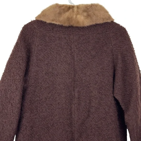 Vtg. 60s Boucle Wool Swing Coat Fur Collar Jackie O Mod Dark Academia Old Money - Picture 8 of 11
